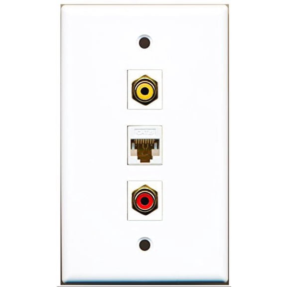 RiteAV - 1 Port RCA Red and 1 Port RCA Yellow and 1 Port Cat6 Ethernet White Wall Plate