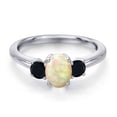 thumbnail image 3 of Gem Stone King 925 Sterling Silver White Ethiopian Opal and Black Onyx Engagement Ring for Women | 0.77 Cttw | Oval Cabochon 7X5MM | Gemstone October Birthstone | Size 8, 3 of 6