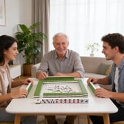 Chinese Mahjong Set 144 Tiles Complete Traditional Game Set with Green Melamine Tiles for Indoor Game Nights