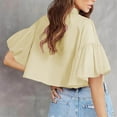 thumbnail image 4 of Women's Puff Sleeve Crop Top - Collared Button-Down Blouse, Lightweight Summer Shirt (S-L, 8 Colors) | Yubnlvae (Yellow | L), 4 of 9