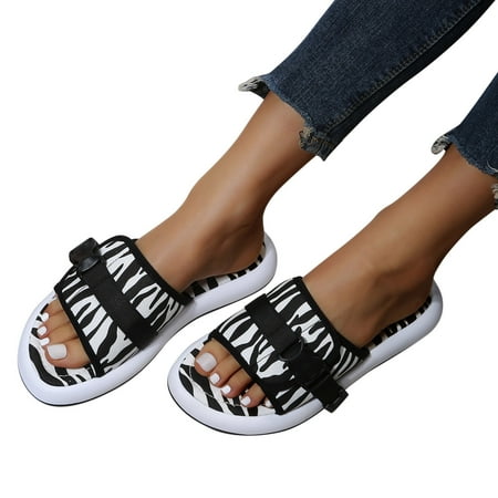

NECHOLOGY Ice Slippers for Women Summer Breathable Open Shoes Beach Print Toe Flat Slippers Leopard Slip-On Heated Slippers Women White 8