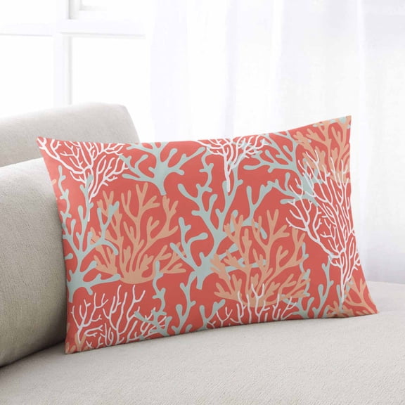 Orange Ocean Coral Throw Pillow Cover Case, Couch Sofa Bed Pillowcase, Soft Decorative Lumbar Pillow Protector, Nautical Coastal Summer Beach 16x24Inch Reversible Pillow Shams with Zipper