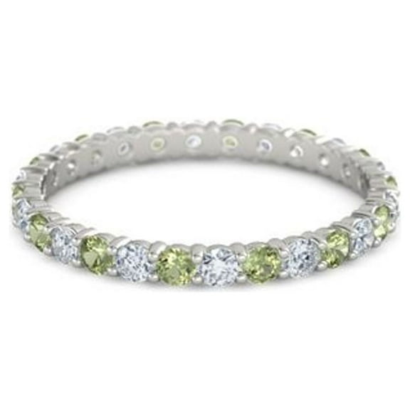 925 Sterling Silver Full Eternity Peridot With White Cz Round 2.50 MM Women Stacking Ring (Sterling Silver, 9)