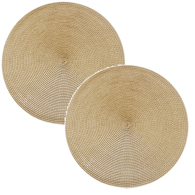 Oleegame 2PC Placemat Woven Spiral Table Placemats 15 Inches Round Set Of 4 Non Slip Dining & Kitchen Table Mats Gold