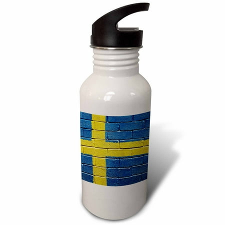 

3dRose National flag of Sweden painted onto a brick wall Swedish Sports Water Bottle 21oz