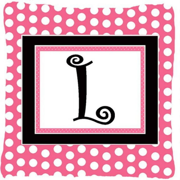 Letter L Initial Monogram - Pink Black Polka Dots Indoor & Outdoor Fabric Decorative Pillow