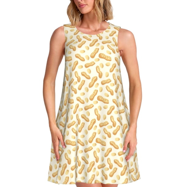 Fotbe Peanuts3 Vestido de Verano sin Mangas para Mujer – Vestido Midi Línea A, Estilo Camiseta Floral, Vestido Playero Casual y Fluido