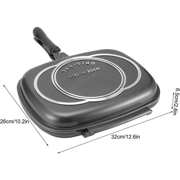 Double-sided Frying Pan, 32cm/12.6in BBQ Grill Pan, Double Side Pressure Cooking Grill Pan, Portable Grill Pot for Home Cooking, Anti-Burn Handle, Grill Cookware Kitchen Supplies