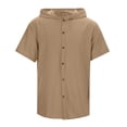 thumbnail image 3 of Glisme Boys Hooded Short Sleeve Linen Button Up Tops Casual Summer Breathable Beach Shirt Coffee Tops Size 7-8 Years, 3 of 9