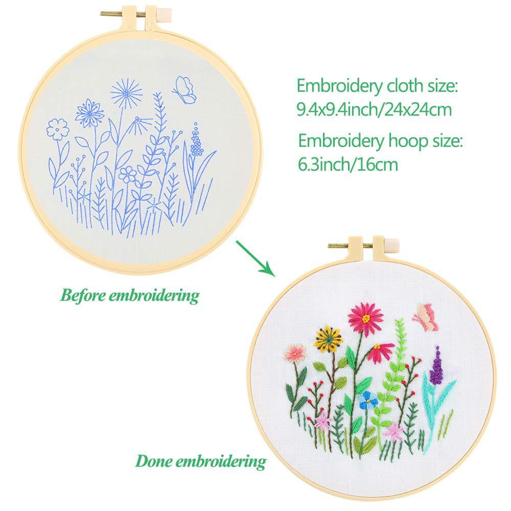 Tulip Bush and Sunflower Bush Caydo 2 Sets 3D Embroidery Starter Kit Includes 2 Embroidery Pattern 1 Embroidery Hoops and Instructions 