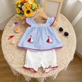 thumbnail image 2 of UngA Summer Clothes for Toddler Baby Girl 3 6 12 18 24 Months 2T 3T 4T 5T Girls Outfits Sleeveless Ruffle Dress Tops and Shorts Clothing Sets(Blue,2-3 Years), 2 of 7