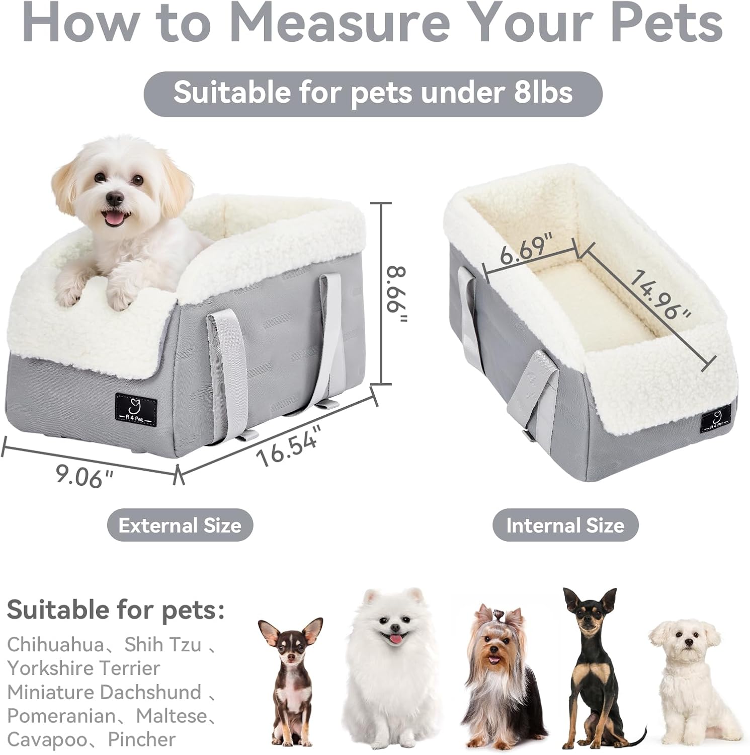 Center Console Dog Car  for Small Dogs Under 12 lbs – Secure Booster  with Safety Tether, Fits Most  & SUVs, Soft Washable Cushion, Portable  Ideal for Pet Travel