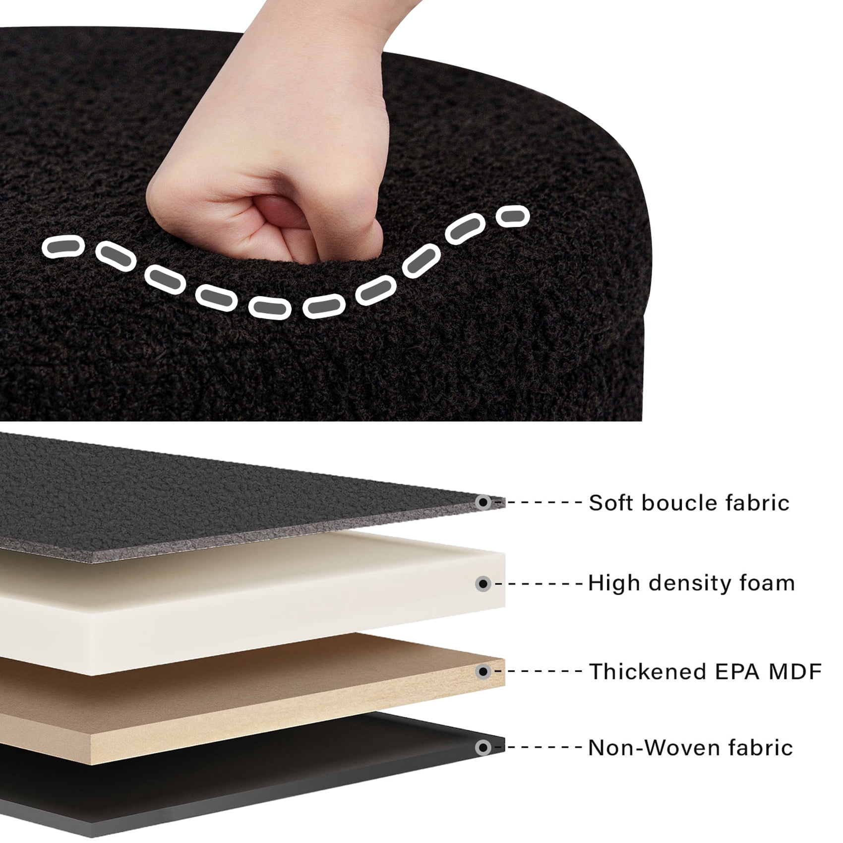 B FSOBEIIALEO 14.6inch Collapsible Storage Ottoman Round with Tray Teddy Fabric Living Room Bedroom Ottoman with Storage(Black)
