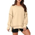 thumbnail image 2 of Sudadera Informal de Cuello Redondo para Mujer, de Larga, Holgada, , con Costuras en Contraste, para Otoño. Crema XXL, 2 of 8