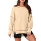 thumbnail image 2 of Sudadera Informal de Cuello Redondo para Mujer, de Larga, Holgada, , con Costuras en Contraste, para Otoño. Crema L, 2 of 8
