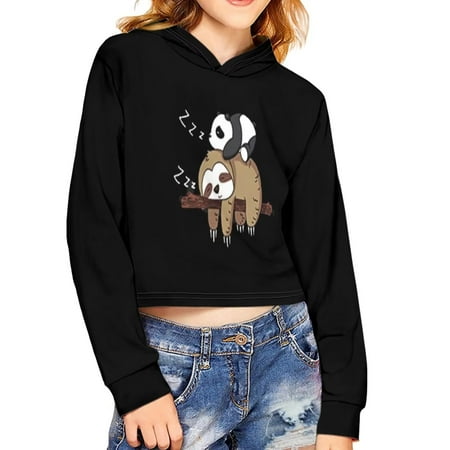 

Renewold 7-8 Years Girls Black Hoodies Kids Cropped Long Sleeve Sweatshirts Sleepy Sloth Panda Graphic Crop Tops Pullover Hoodie Lightweight Breathable Shirt Winter Outdoor Workout Jacket