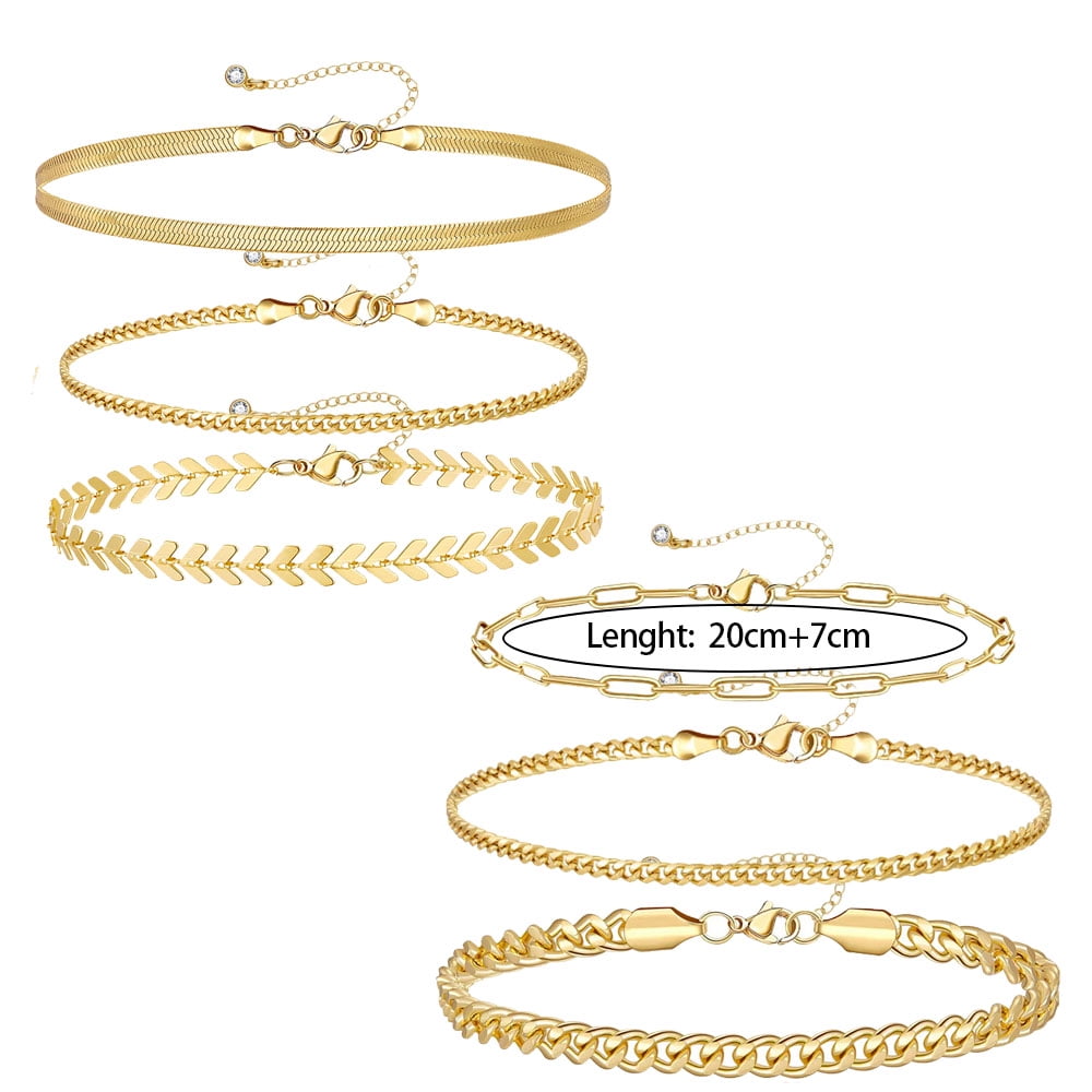VIMCUPQ Dainty Gold Bracelets for Women & Girls, Adjustable Stackable Gold Chain Bracelet Set, 18K/14K Gold Plated Women Trendy Jewelry Layered Link