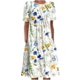 thumbnail image 2 of ICHUANYI Clearance Women's Summer Casual Round Neck Short Sleeve Folding Printed Dresses(Yellow, XXL) ICHUANYI WER2023080707764, 2 of 5
