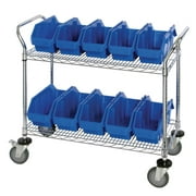 Quantum Storage Systems WRC2-1836-1265BL Wire Heavy Duty Wheels 2 Shelves 38" H x 36" W x 18" D with 10 Blue Bins 13" L x 7" W x 5" H