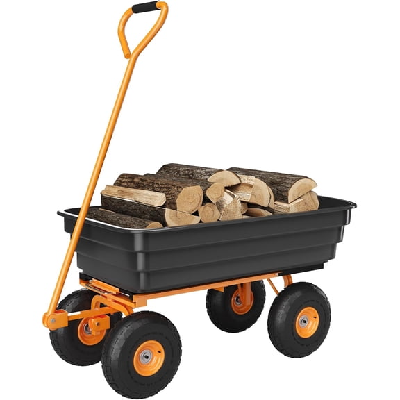 600 lb Garden Dump Cart All-Terrain Utility Wagon with Quick-Release Dump and 180 Handle