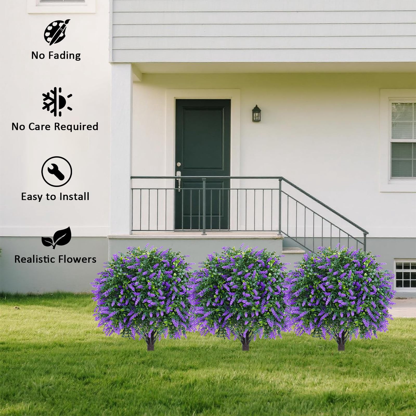 Outdoor Artificial Lavender Topiary Ball Trees (Set of 2) - 26in UV-Resistant Fake Plants with Ground Spike for Garden, Patio, Porch Decor