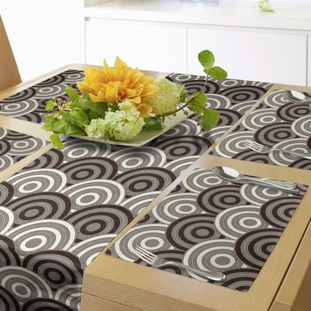 

Earth Tones Table Runner & Placemats Spiral Circles Style Traditional Scallop Grid Geometric Pattern Set for Dining Table Decor Placemat 4 pcs + Runner 16 x72 Dark Brown and Cream by Ambesonne