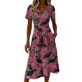thumbnail image 4 of Women's Halloween Themed Casual Dress V Neck Short Sleeve Flowy Wrap Sundress Halloween Print Fashion Halloween Outfit Daily Beach Costume, 4 of 5