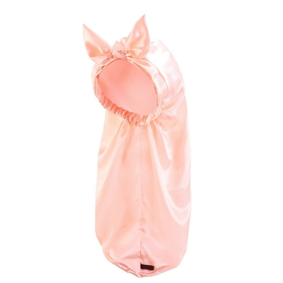Women Long Satin Bonnet Sleep Hat, Fashion Soft Elastic Wide Band Bow Knot Solid Color Turban for Washing Face Making Up Bathing