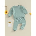 thumbnail image 3 of FEORJGP Toddlers Infant Baby Boys Girls 2Pcs Fall Outfits Long Sleeve Pullover Solid Color Ribbed Sweatshirt Crew Neck Tops and Sweatpants Long Pants Set Loose Casual Clothes Activewear, 3 of 9