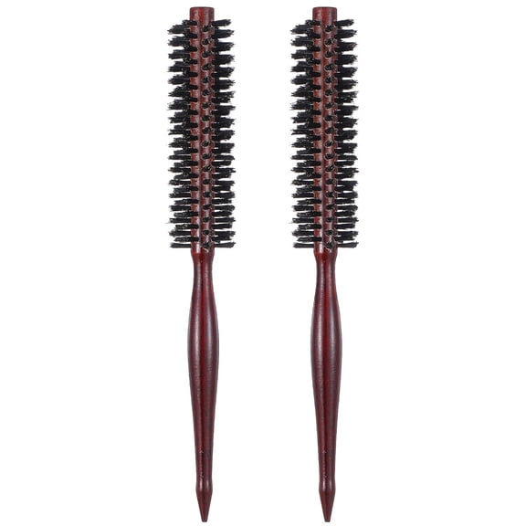ACDANC 2 Pcs Small Round Brush,Natural Boar Bristle Hair Brush,Portable Mini Round Brushes with Wood Handle for Women and Men Short Or Thin Hair,Beard Fine,Drying,Styling,Curling,Restore Shine