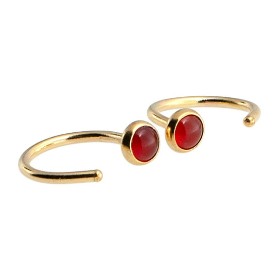 Half Huggie Gold Hoop Earrings for Women Tiny Cartilage Birthstone Stud Piercing Earring Hypoallergenic Earring Screw Back Dainty Hug Hoops (Carnelian Deep-Red 3mm/9mm | Gold-filled 18 GA)