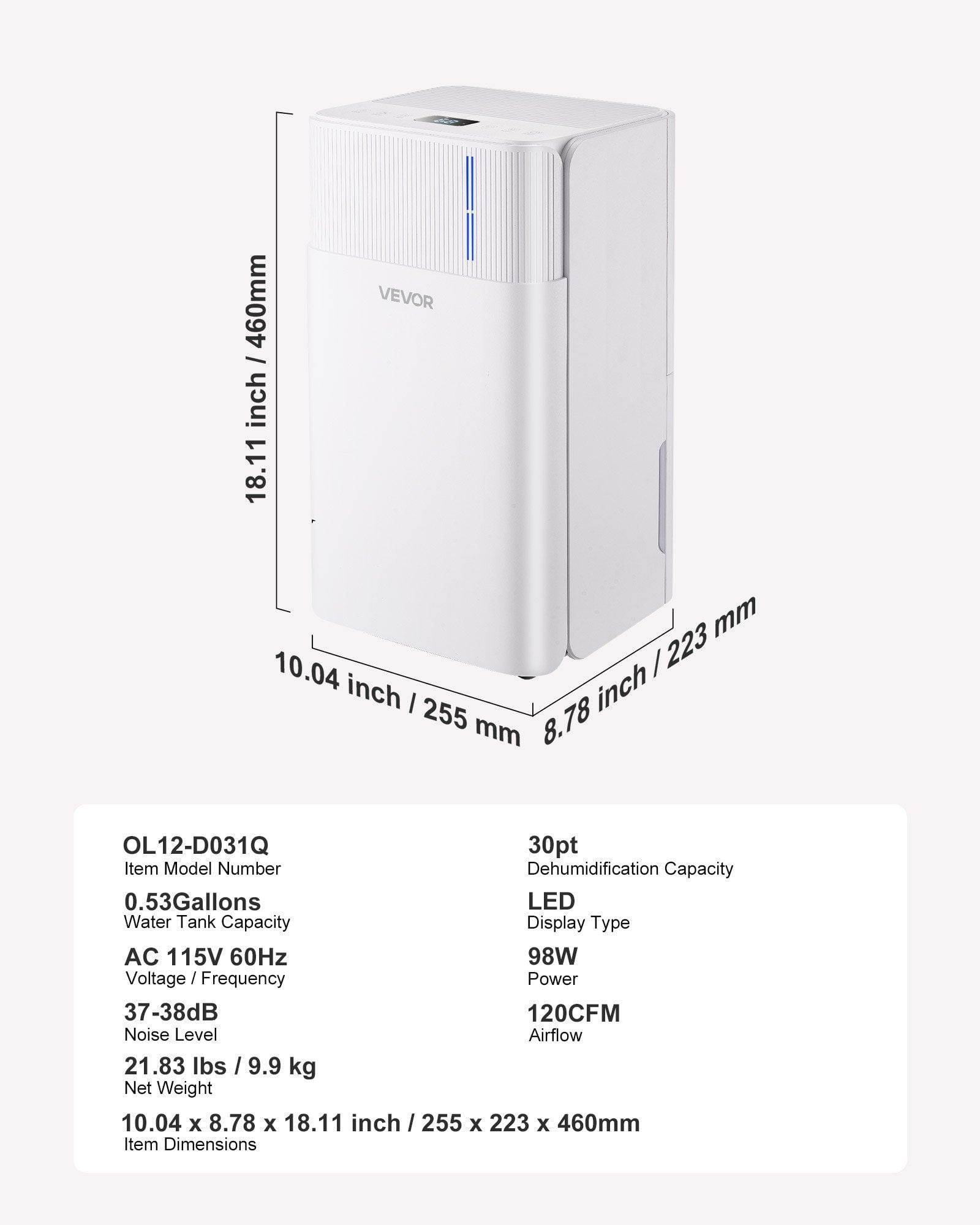 30 Pints Dehumidifier for Home and Basement, Quiet 38dB Operation, Smart Auto/Continuous/Sleep Modes, LED Display, Dual Drainage Options with Hose or Tank, Ideal for Bedrooms, Living Rooms