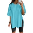 thumbnail image 2 of WEIYLL Womens Tshirt Oversize Sports Summer Solid Tunic Loose With Slits Sky Blue Tops Sizes M, 2 of 4