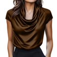thumbnail image 2 of LIZUOJUNF Women Silk Satin Tops Cowl Neck Short Sleeve Casual Office Work Blouse Tops, 2 of 4