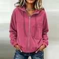 thumbnail image 2 of Tqcoqu Corduroy Zip Up Hoodie Jacket for Women,Drawstring Hood Long Sleeve Loose Casual Outerwear Tops with Patch Pocket For Fall Winter,Hot Pink Women's S-XXXL, 2 of 10