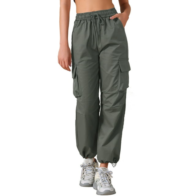 Pantalones cargo largos casuales de cintura alta con bolsillos para mujeres Y2K de INSPIRE CHIC, XS, gris