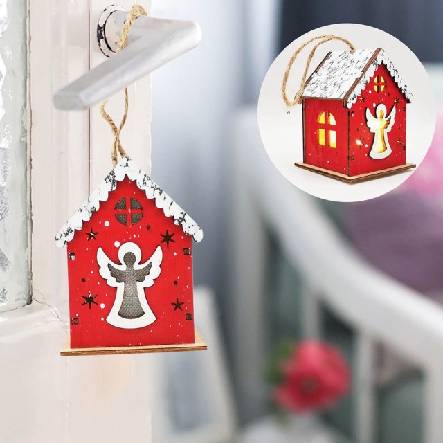 XWSHYW Decoraciones Navideñas Madera para Navidad, Casa Pequeña de Madera Brillante, Cabaña de Troncos Colgante, Árbol de Navidad, Decoración de Ventana