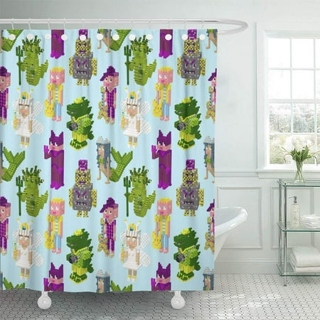PKNMT Square Bricks and Mortar Man People Dinosaur Waterproof Bathroom Shower Curtains Set 66x72 (The Best Pestle And Mortar)