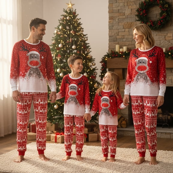 AIGUR Family Matching Christmas Pajama Set Matching Family Christmas Pajamas, Long Sleeve Deer Snowflake Print Pullover Pants Set