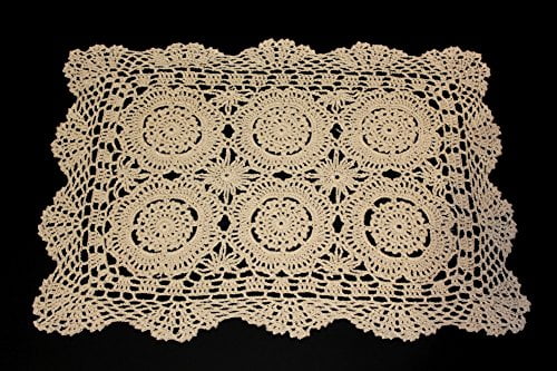 6 Pcs 14" Beige Vintage Cotton Handmade Battenburg Lace Crochet Doily Doilies 