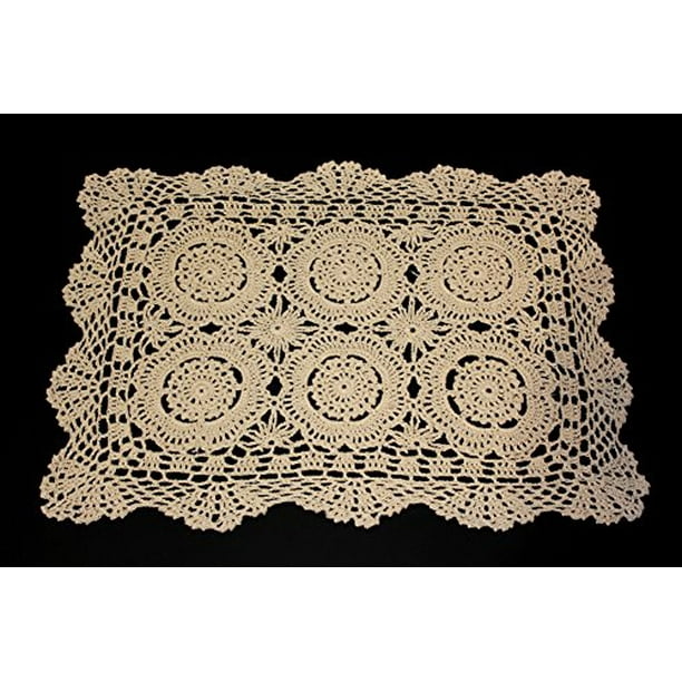 Handmade Crochet Lace Cotton Traycloth Placemats, 2piece Set, 14"x20" (rectangular, beige