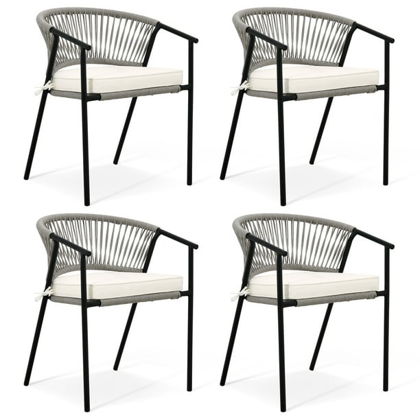 DWVO Set of 4 Outdoor Dining Chair, Rope Woven Design Stackable Chairs