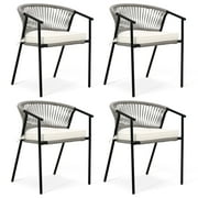 DWVO Set of 4 Outdoor Dining Chair, Rope Woven Design Stackable Chairs for Patio