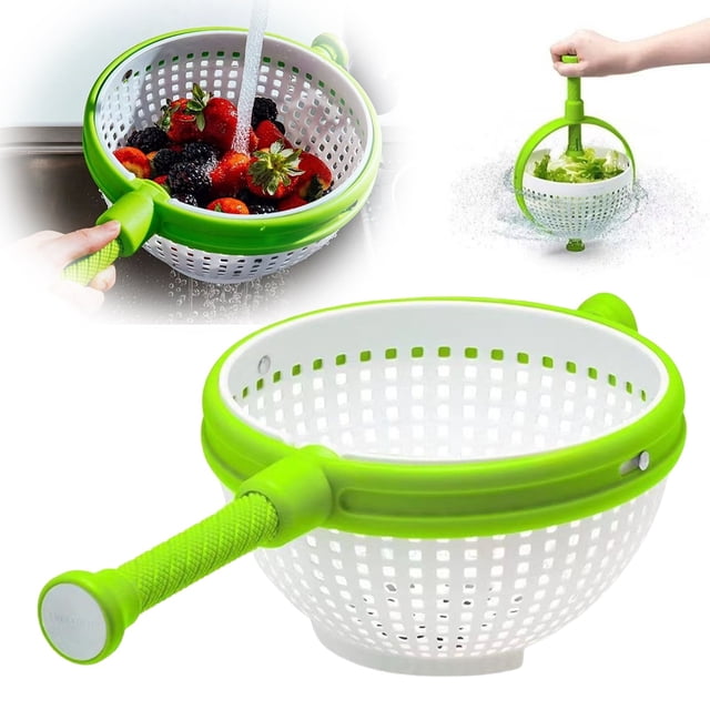 WHEANG 2 In 1 Salad & Strainer Saving Vegetable Washer Dryer Bowl Easy Push Button Lid Compact Kitchen Colander For Small