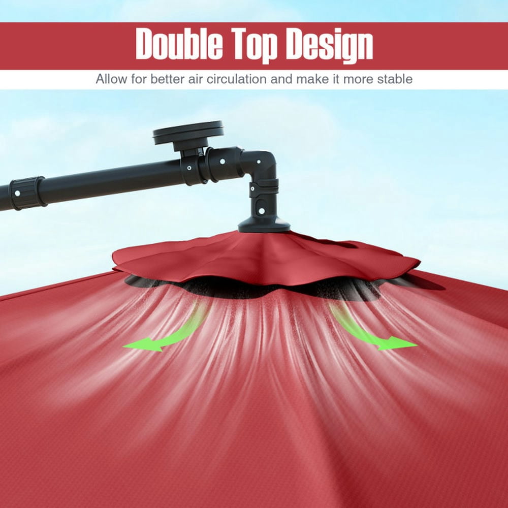 Demifill 10 Ft Patio Umbrella Offset Cantilever Umbrella with 40 Solar Powered Lights, Offset Patio Umbrella for Outdoor, Red