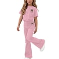thumbnail image 2 of SOOMLON Back to School Outfits for Girls Bow Short Sleeve T Shirts Casual Flare Pants 2PC Summer Weekend Matching Set, 2 of 6