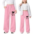 thumbnail image 5 of Girls Pants Drawstring Bow Sweatpants Elastic Waist Baggy Sweatpants Y2k Bow Pants Trousers Wide Leg Sweat Pants Casual, 5 of 5