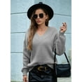 thumbnail image 5 of Female Long Sleeve V Neck Pullover Sweater Oversized Chunky Knitted Loose Jumper Sweaters Grey L, 5 of 8