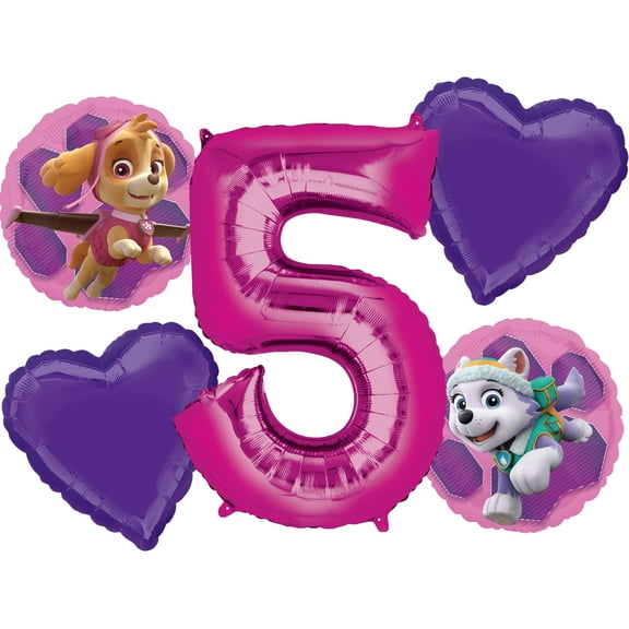 Paw Patrol Girl Balloon Bouquet 5th Birthday 5 pcs - Party Supplies