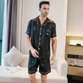 thumbnail image 2 of Aisomnus   Men's Silk Pajama Set | Silky Satin | Short Sleeve Top and Shorts | Button Pajama Set, 2 of 8